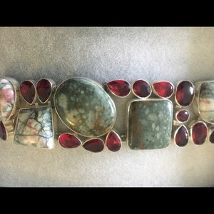 Ocean Jasper & Garnet Bracelet 925 Silver